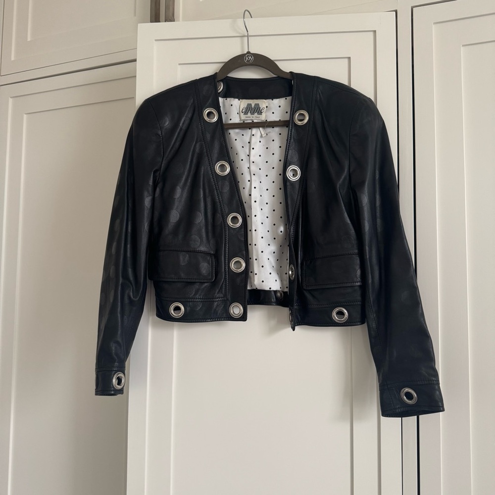Vintage Emme Black Leather Biker Jacket – Grommet Studs, Size S